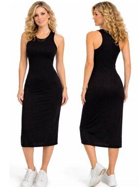 James Perse Black Midi Tank Dress stretch size 2